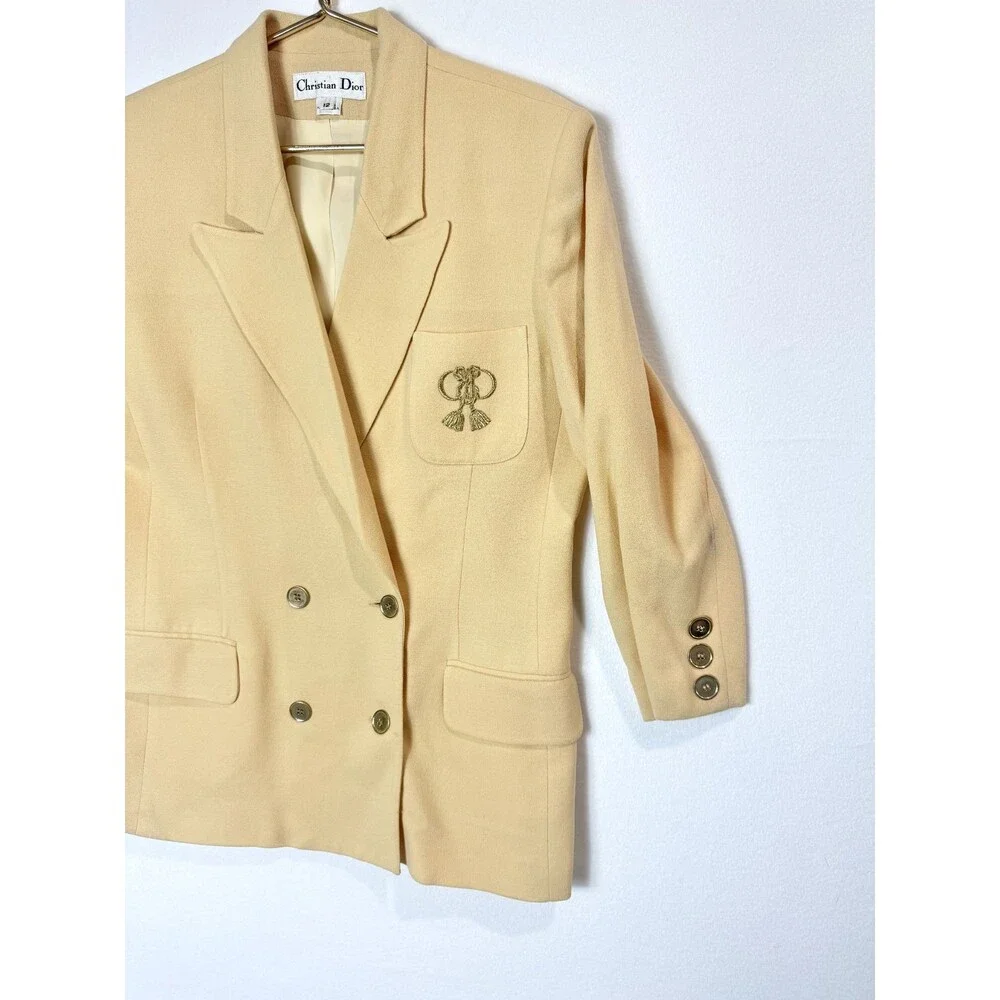 Christian Dior Wool 30 Montaigne Bar Jacket Blazer Neutral Pale Yellow USA Sz 12